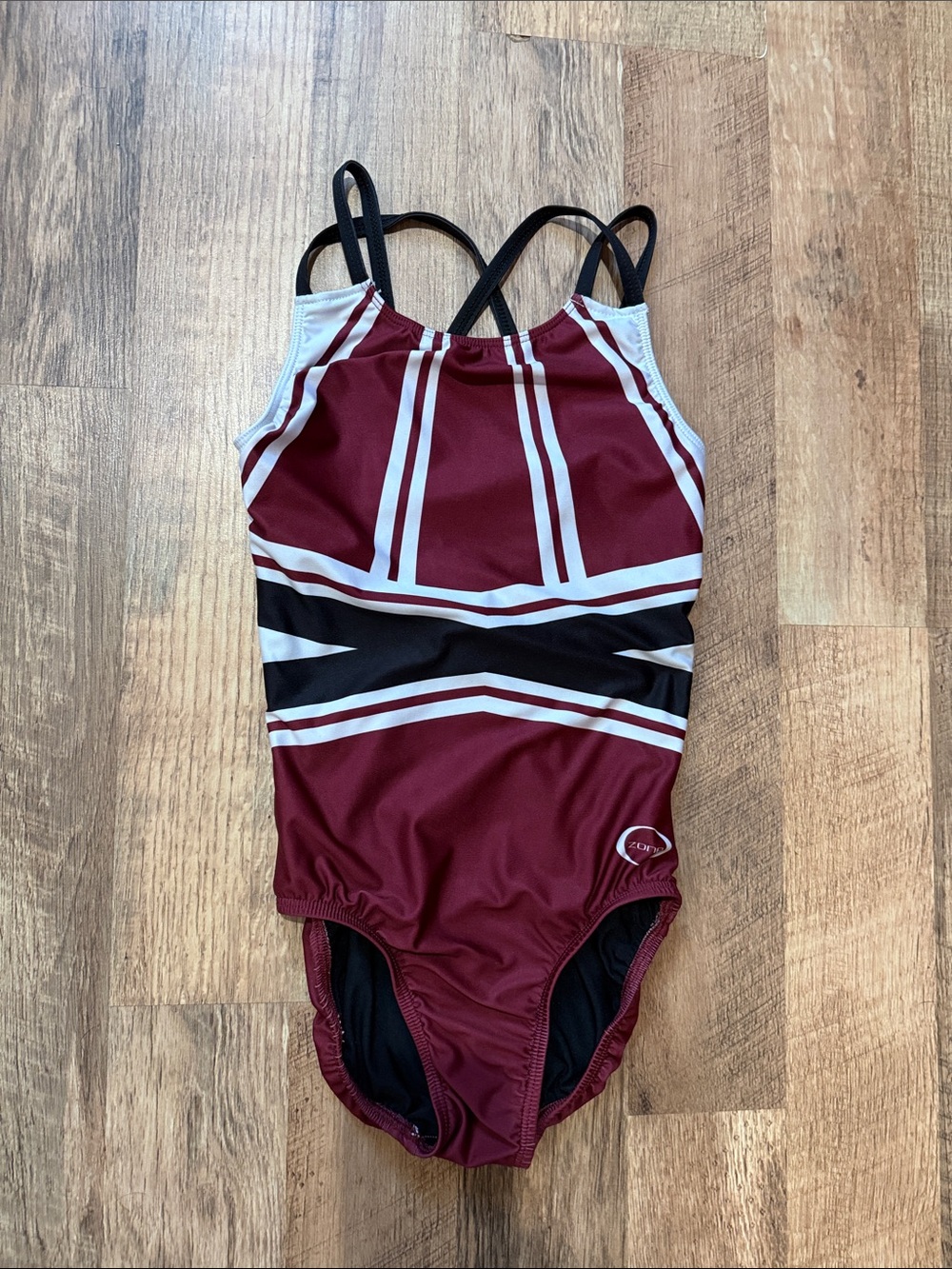 Maroon Black and White Striped Leotard - Size AS